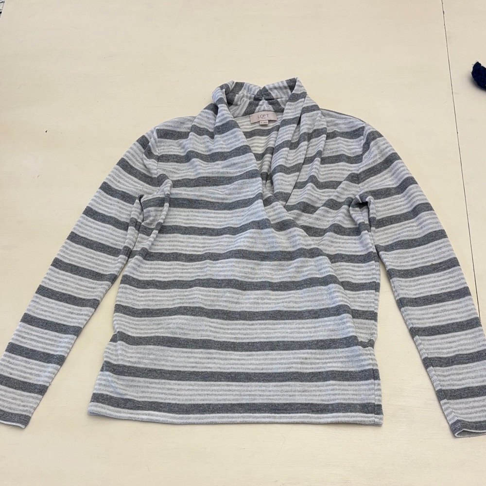 LOFT Gray and White Striped Knit Top
